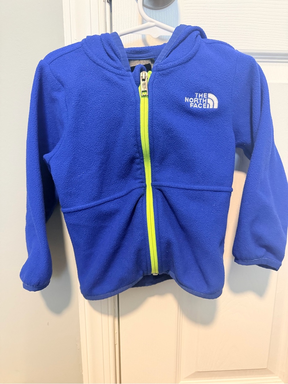 The North Face Kids Blue Fleece Hoodie with Neon Yellow Zip